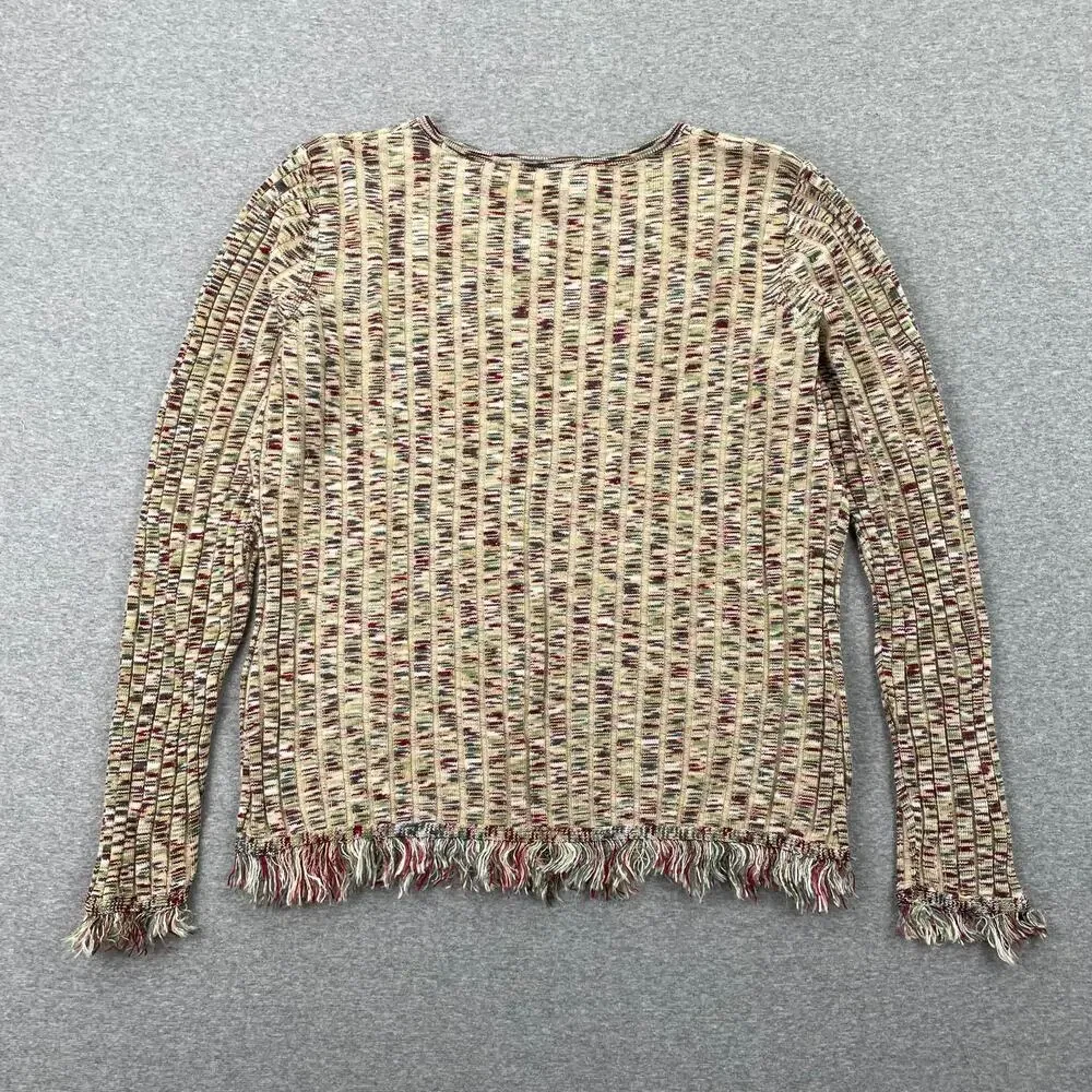 y2k Ribbed Knit Fringe Trim Sweater Womens M Multicolor Fitted Indie Sleaze